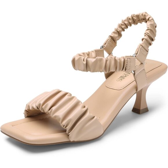 Dream Pairs Womens Nude Kitten Suqare Open Toe Low Heels Sandals For Party - Picture 1 of 6